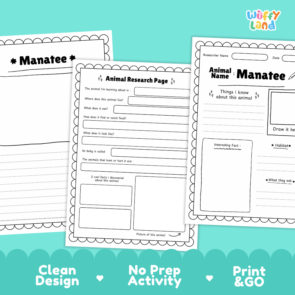 Manatee Animal Research Page Printable Worksheets for Early Elementary