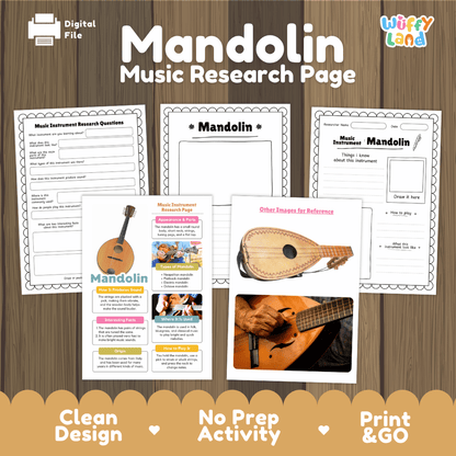 Mandolin Music Research Page Worksheets and Fact Sheet