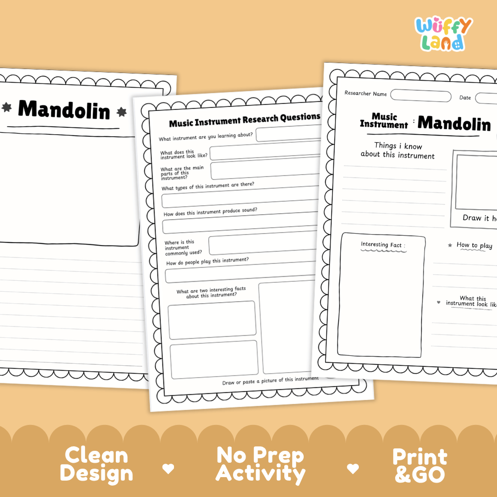 Mandolin Music Research Page Worksheets and Fact Sheet