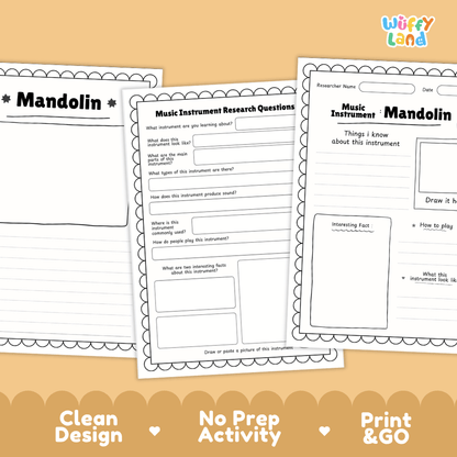 Mandolin Music Research Page Worksheets and Fact Sheet