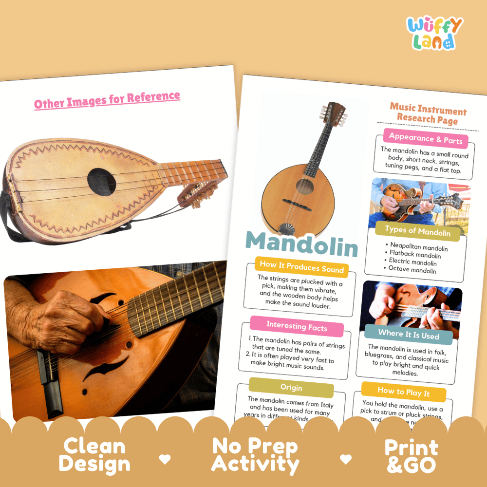 Mandolin Music Research Page Worksheets and Fact Sheet