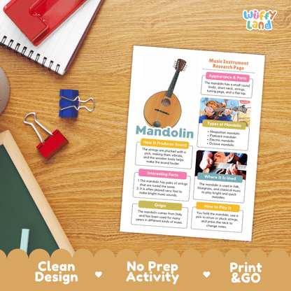 Mandolin Music Research Page Worksheets and Fact Sheet