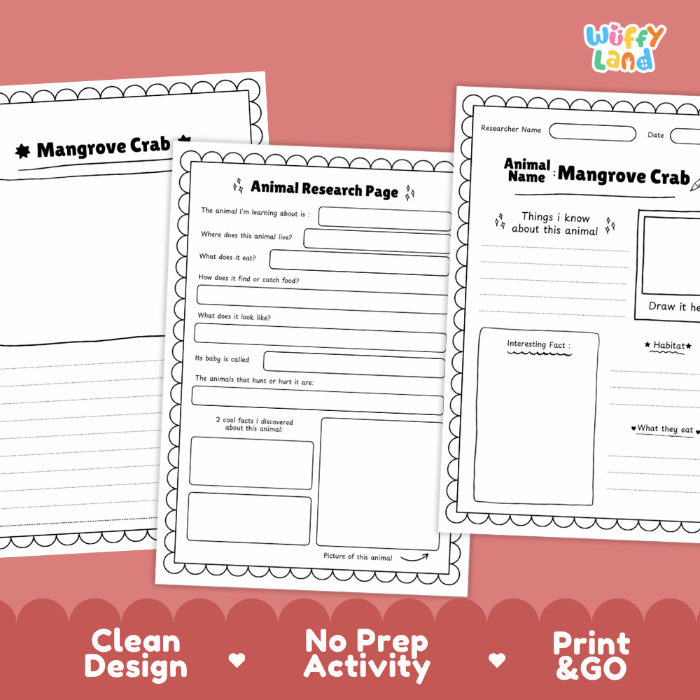 Mangrove Crab Animal Research Page Worksheets and Fact Sheet Activity