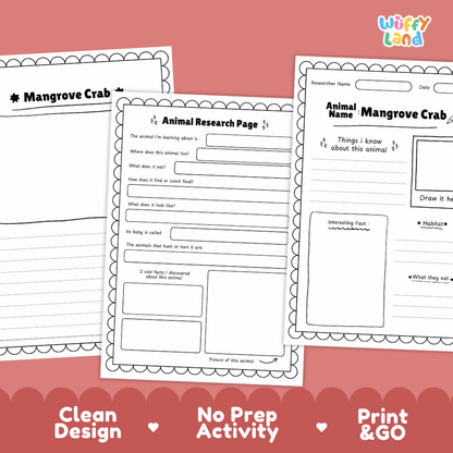 Mangrove Crab Animal Research Page Worksheets and Fact Sheet Activity