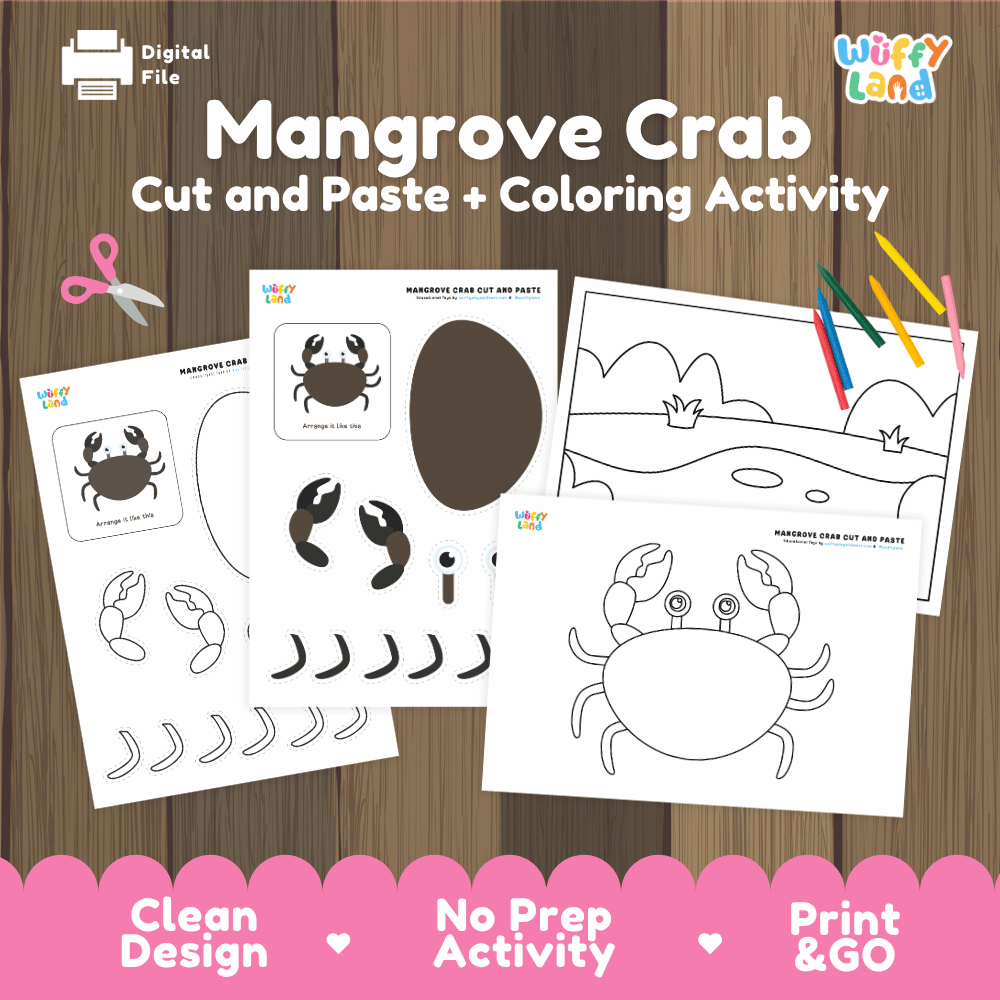 Mangrove Crab Cut and Paste Craft and Coloring Activity Worksheets