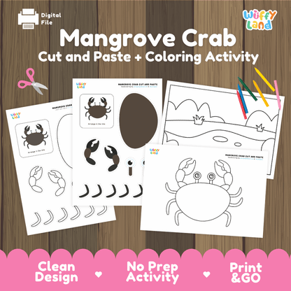 Mangrove Crab Cut and Paste Craft and Coloring Activity Worksheets