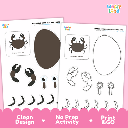 Mangrove Crab Cut and Paste Craft and Coloring Activity Worksheets