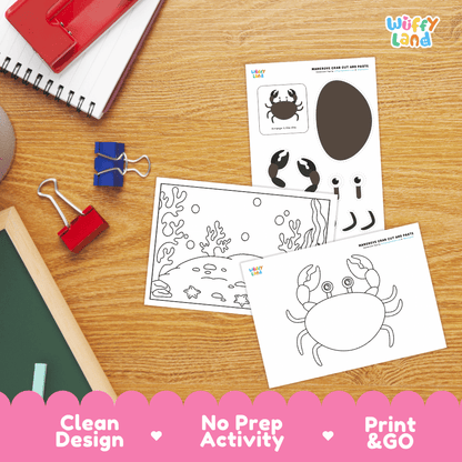 Mangrove Crab Cut and Paste Craft and Coloring Activity Worksheets