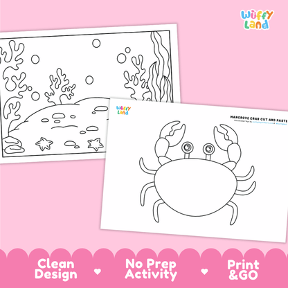 Mangrove Crab Cut and Paste Craft and Coloring Activity Worksheets