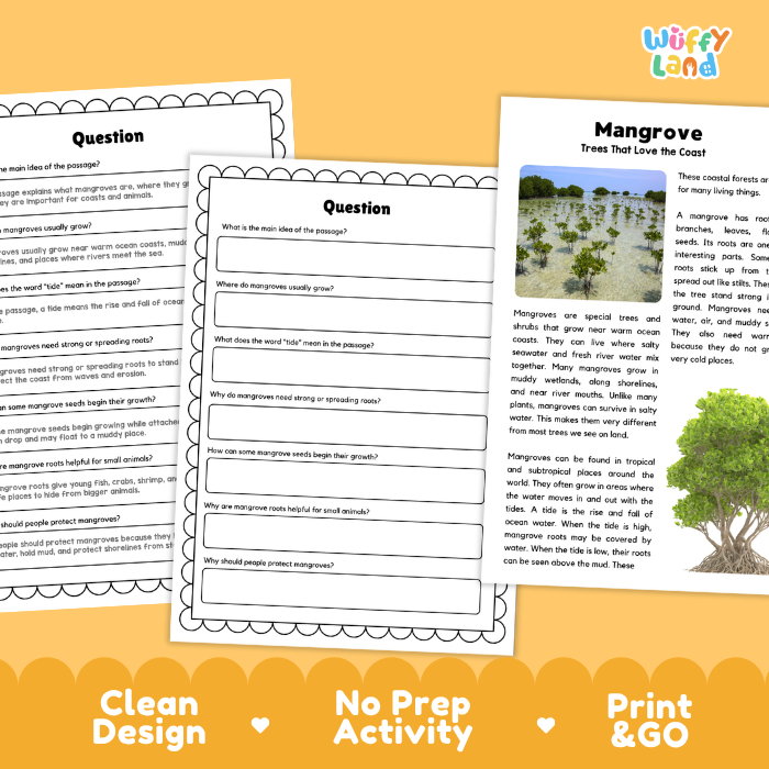 Mangrove Plant Reading Passages and Comprehension Questions Worksheets
