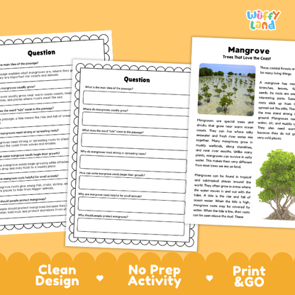 Mangrove Plant Reading Passages and Comprehension Questions Worksheets
