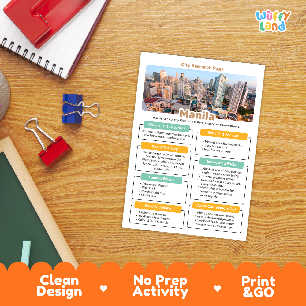 Manila City Research Page Worksheets and Fact Sheet Activity
