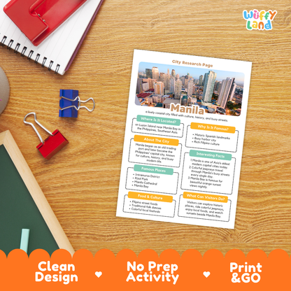 Manila City Research Page Worksheets and Fact Sheet Activity