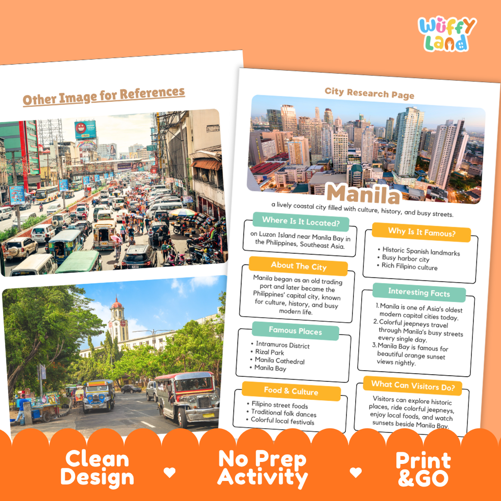 Manila City Research Page Worksheets and Fact Sheet Activity