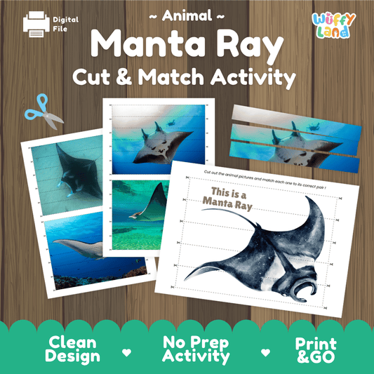 Manta Ray Cut and Match Activity Worksheets | Ocean Animal Puzzle Printables