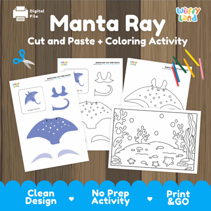 Manta Ray Cut and Paste Craft and Coloring Activity Worksheets