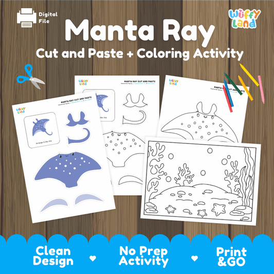 Manta Ray Cut and Paste Craft and Coloring Activity Worksheets