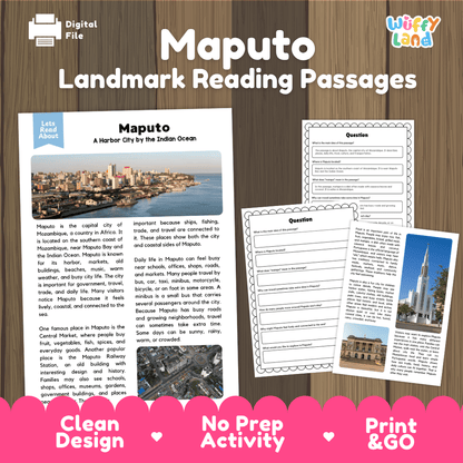 Maputo Landmark Reading Passages and Comprehension Worksheets