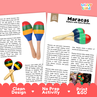 Teacher answer key page showing complete question solutions for Maracas music education reading comprehension practice