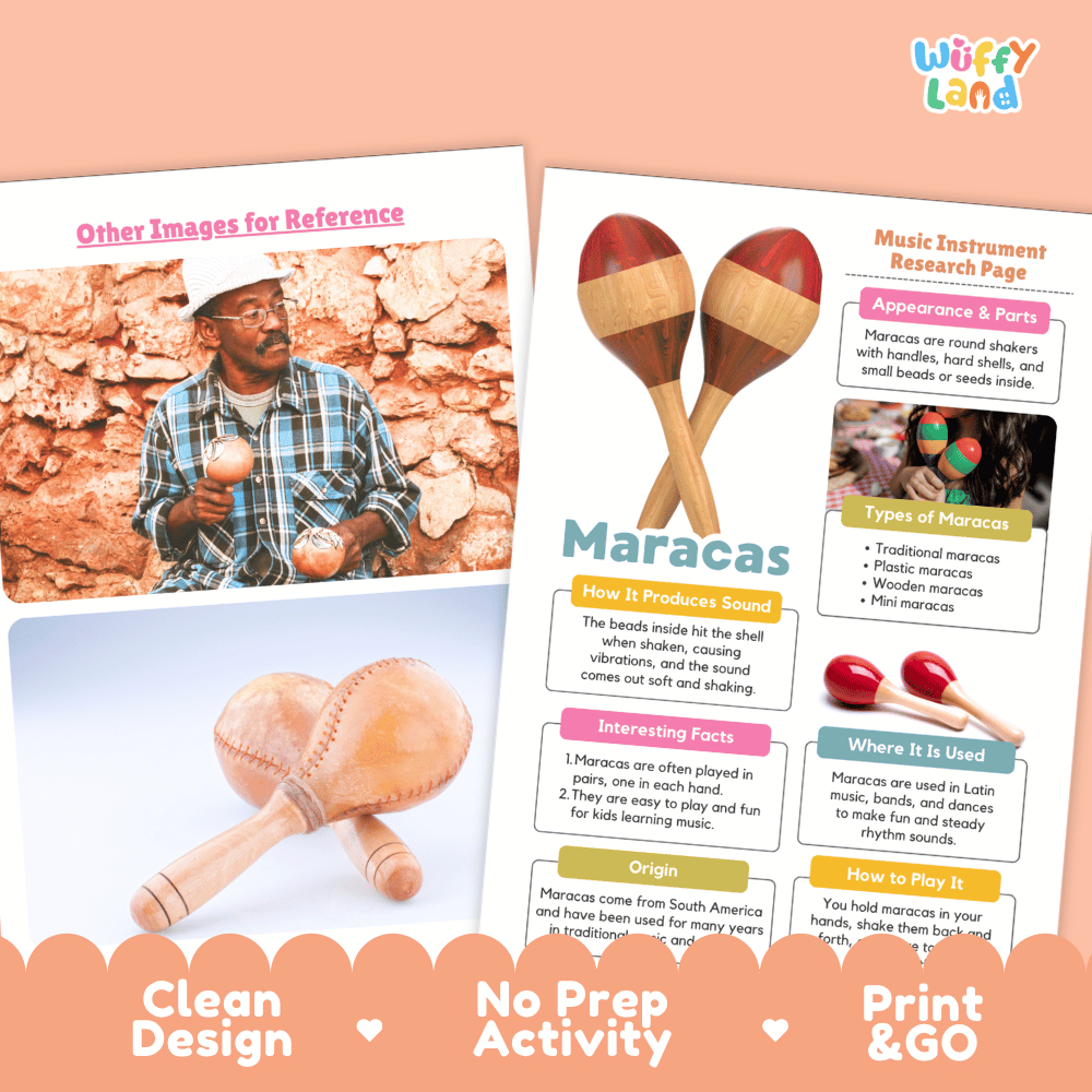 Maracas Music Research Page Worksheets and Fact Sheet