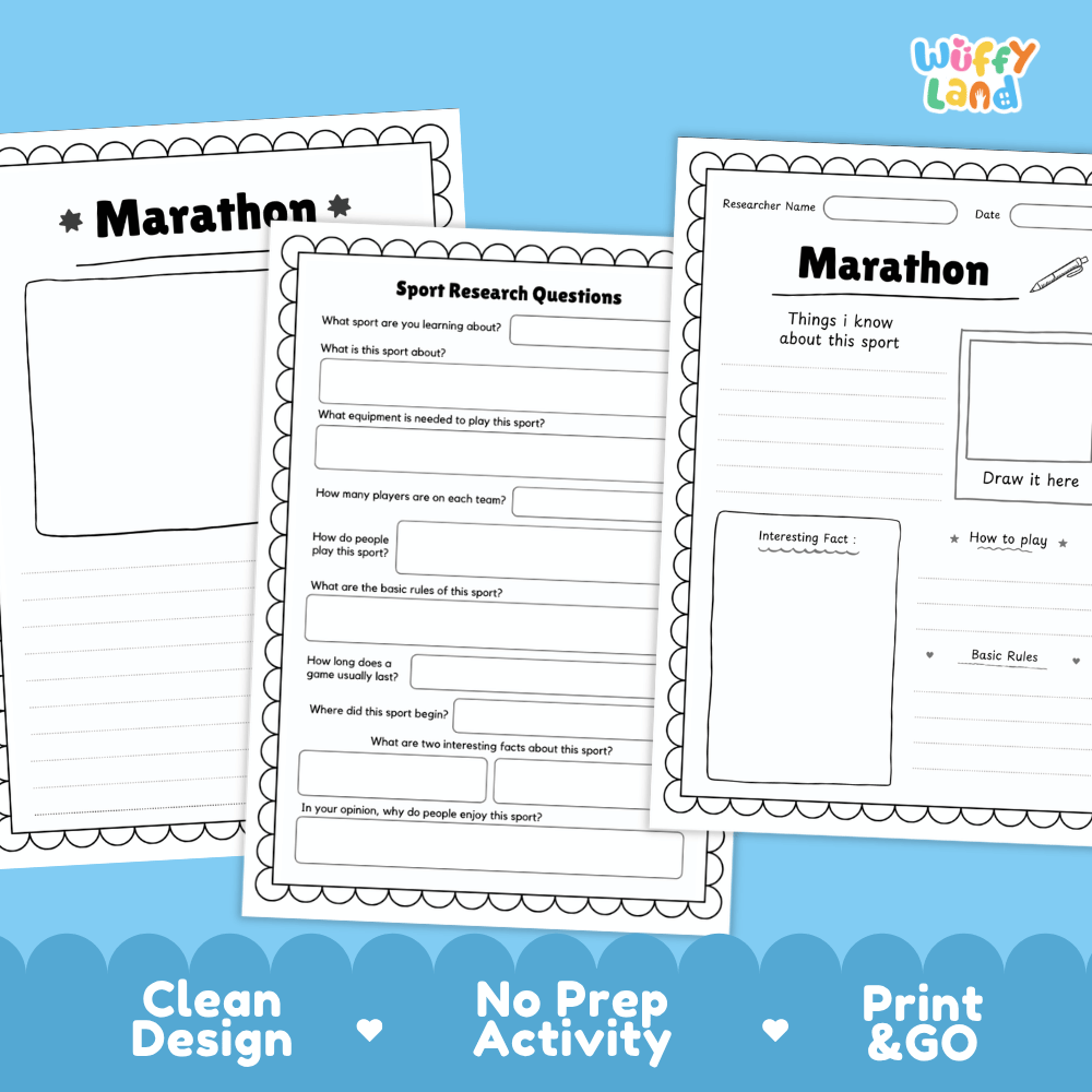 Marathon Sport Research Project Worksheets and Fact Sheet