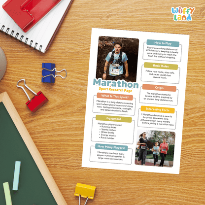 Marathon Sport Research Project Worksheets and Fact Sheet