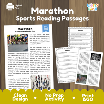 Marathon Sports Reading Passages Worksheets and Comprehension Activity