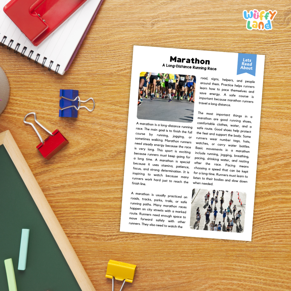 Marathon Sports Reading Passages Worksheets and Comprehension Activity