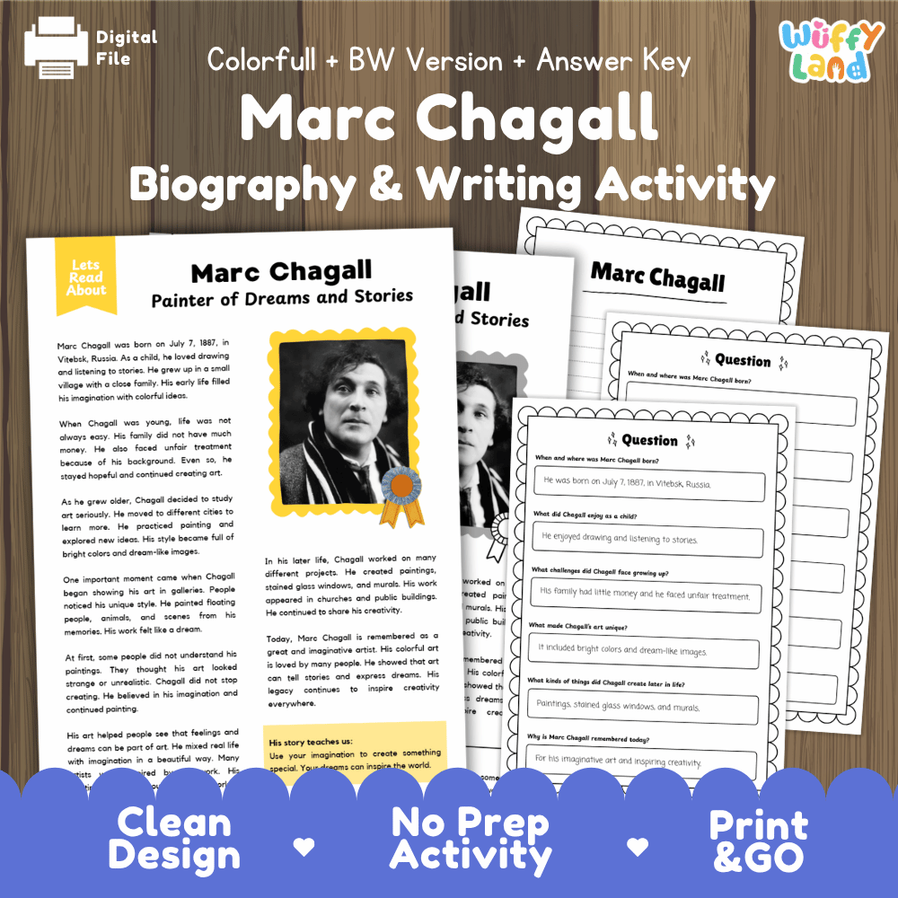 Marc Chagall Biography Reading Passage and Writing Activity Worksheets