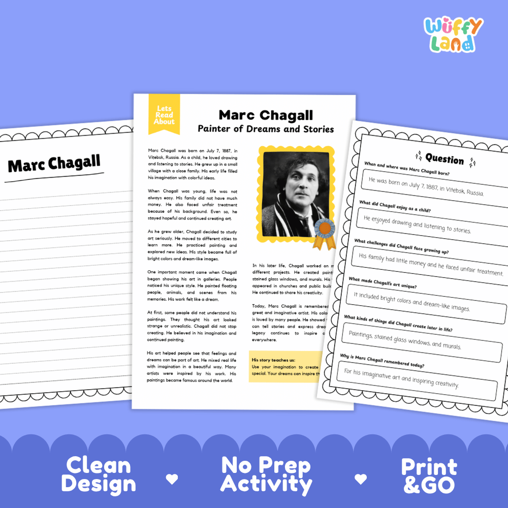 Marc Chagall Biography Reading Passage and Writing Activity Worksheets