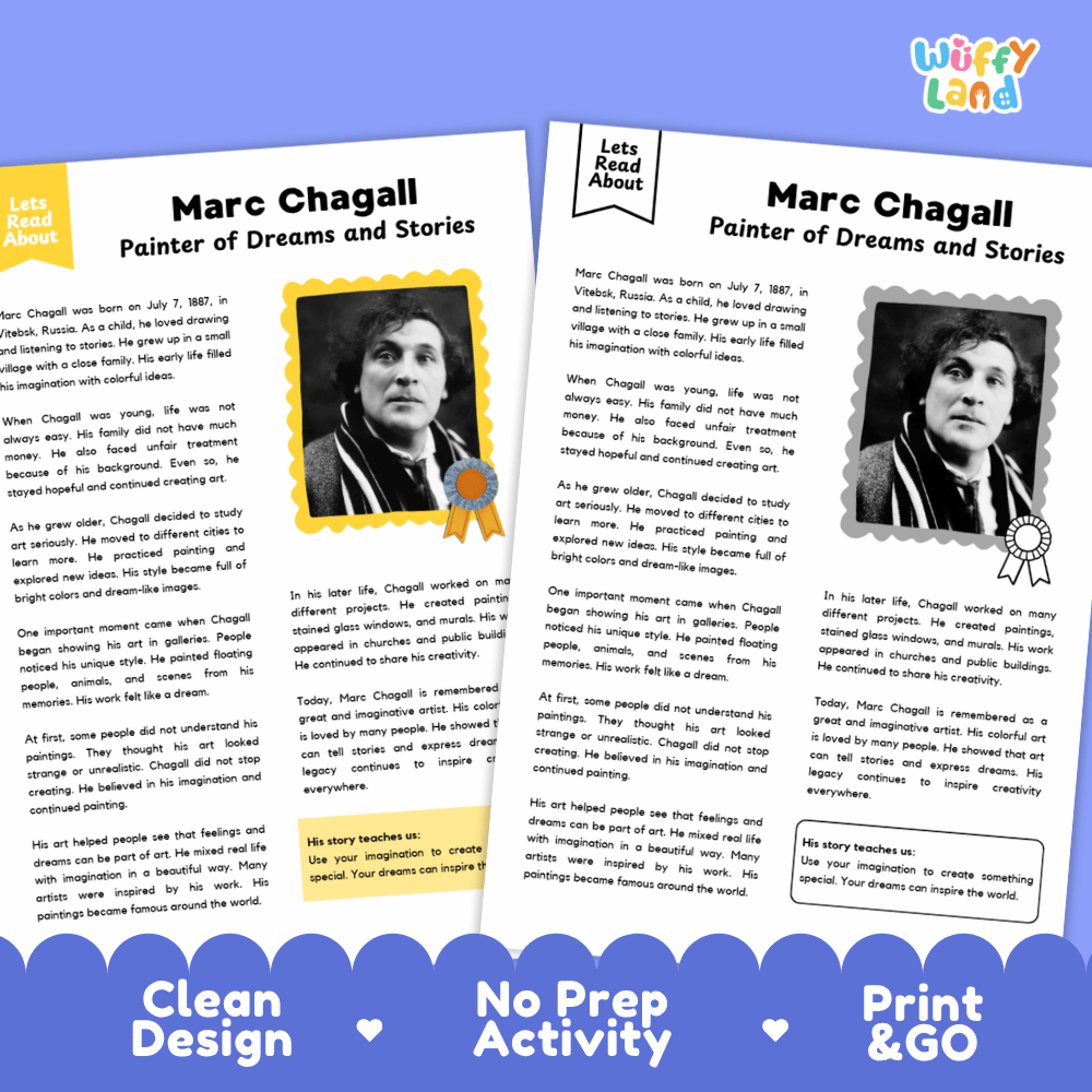 Marc Chagall Biography Reading Passage and Writing Activity Worksheets