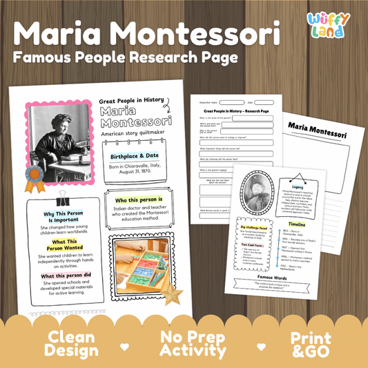 Maria Montessori Famous People Biography Research Pages and Worksheets