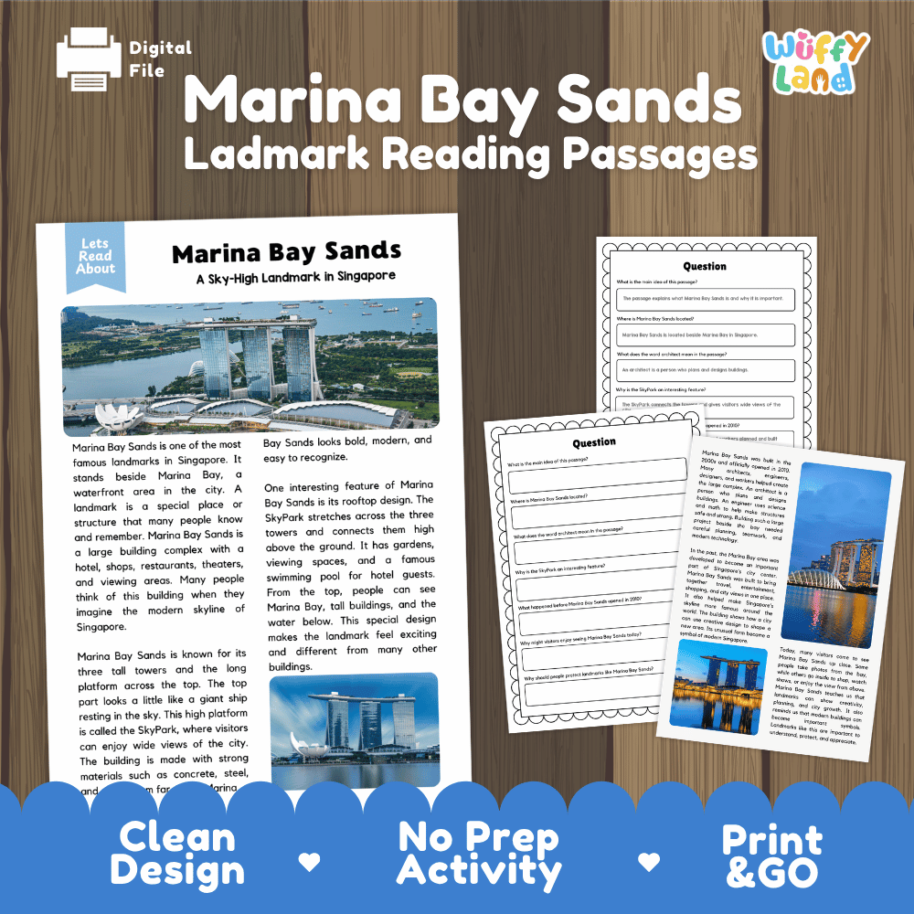 Marina Bay Sands Landmark Reading Passages and Comprehension Worksheets