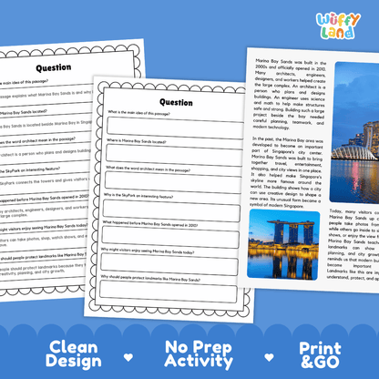 Marina Bay Sands Landmark Reading Passages and Comprehension Worksheets