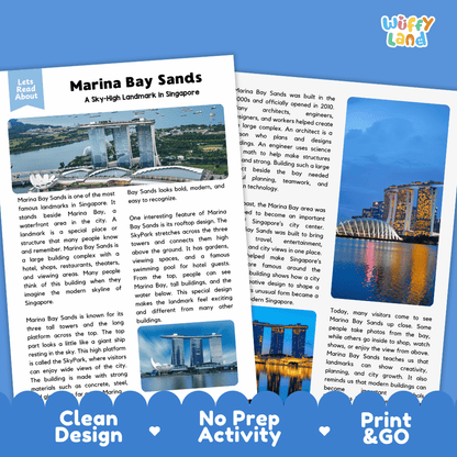Marina Bay Sands Landmark Reading Passages and Comprehension Worksheets