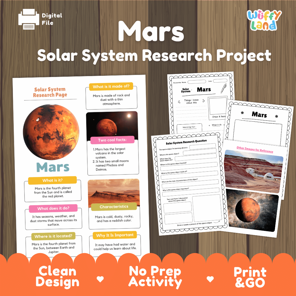 Mars Solar System Research Project Worksheets and Fact Sheet