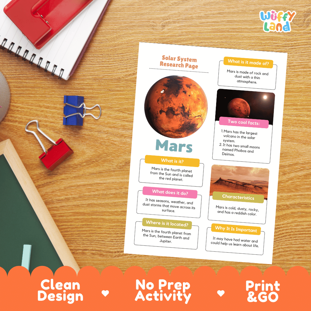 Mars Solar System Research Project Worksheets and Fact Sheet