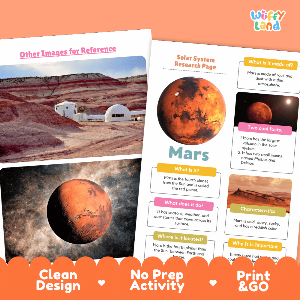 Mars Solar System Research Project Worksheets and Fact Sheet