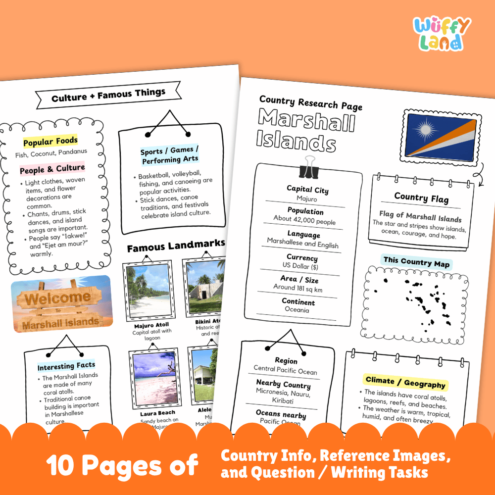 Marshall Islands Country Research Project Worksheets and Activity Pages
