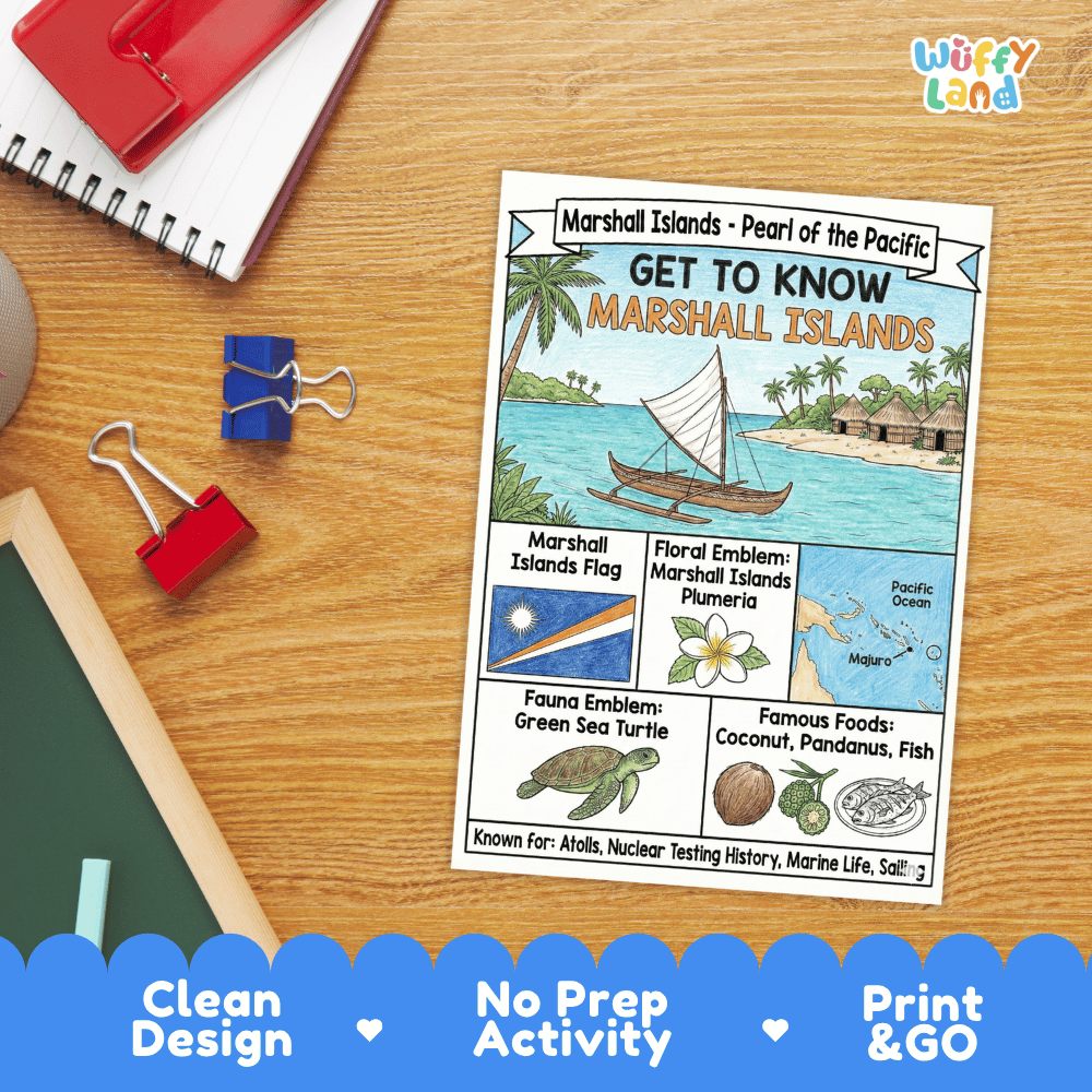 Marshall Islands Geography Coloring Poster | Oceania Country Study Research Worksheet Activity
