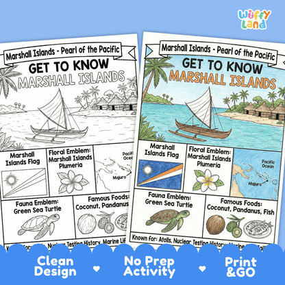 Marshall Islands Geography Coloring Poster | Oceania Country Study Research Worksheet Activity