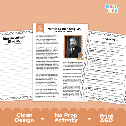 Martin Luther King Jr Biography and Writing Activity Worksheets
