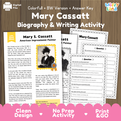 Mary Cassatt Biography Reading Passage and Writing Activity Worksheets