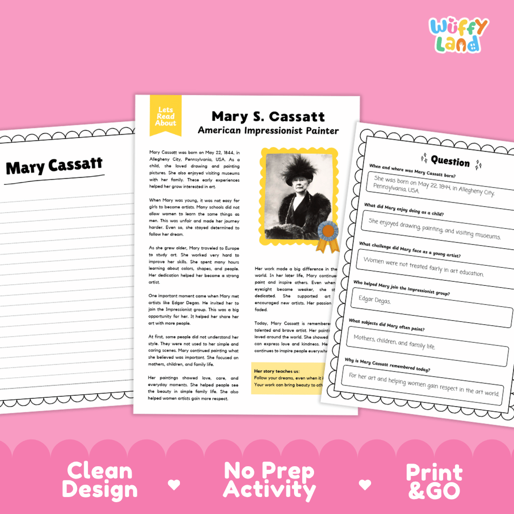 Mary Cassatt Biography Reading Passage and Writing Activity Worksheets