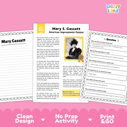 Mary Cassatt Biography Reading Passage and Writing Activity Worksheets