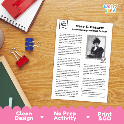 Mary Cassatt Biography Reading Passage and Writing Activity Worksheets