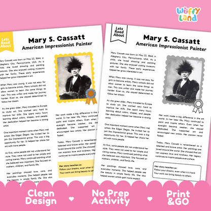 Mary Cassatt Biography Reading Passage and Writing Activity Worksheets