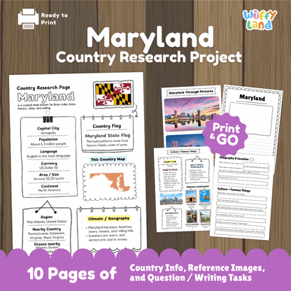 Maryland Country Research Project Worksheets and Activity Pages