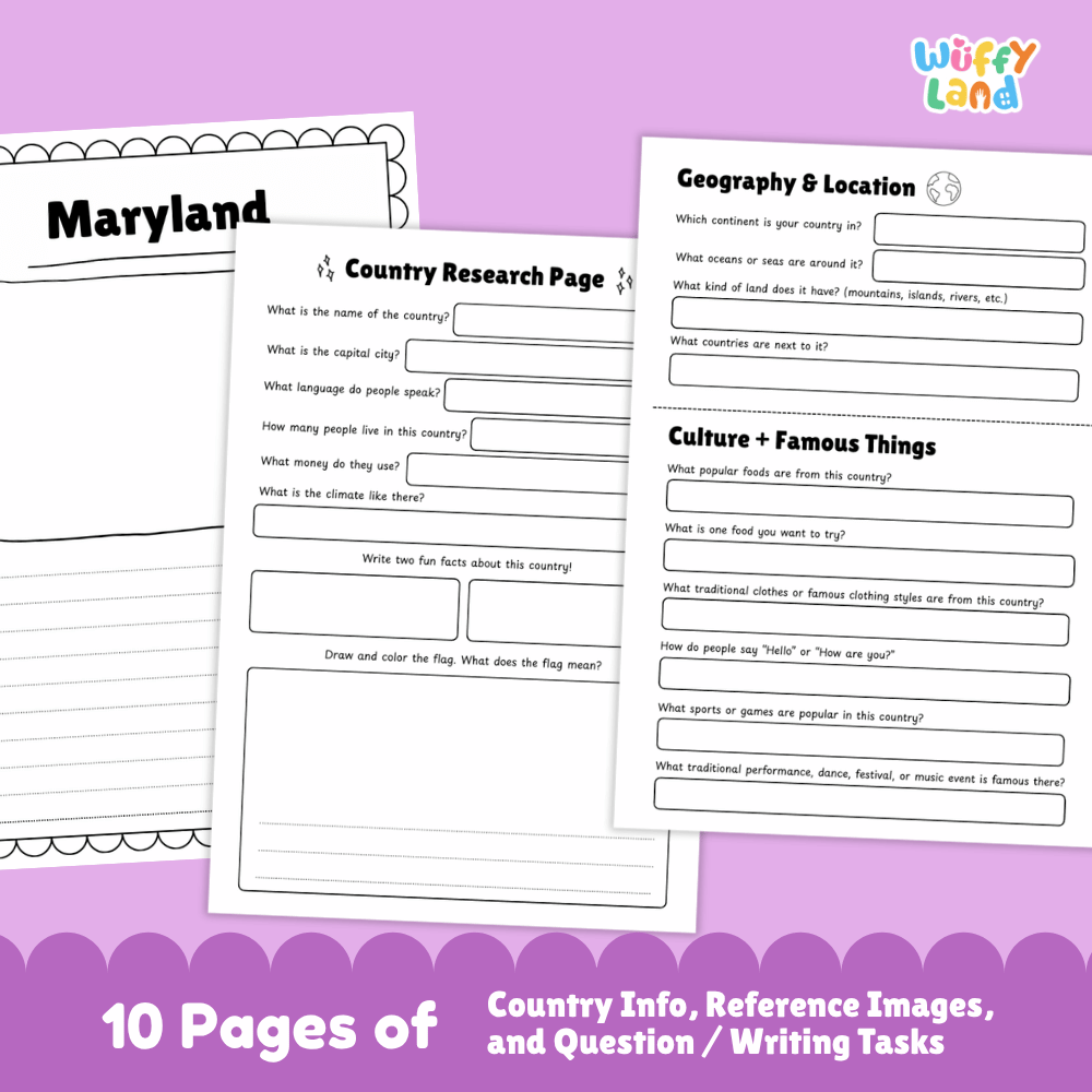 Maryland Country Research Project Worksheets and Activity Pages