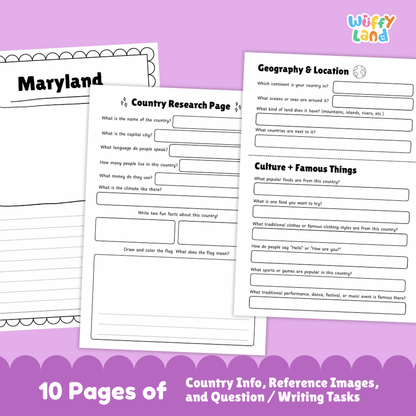 Maryland Country Research Project Worksheets and Activity Pages